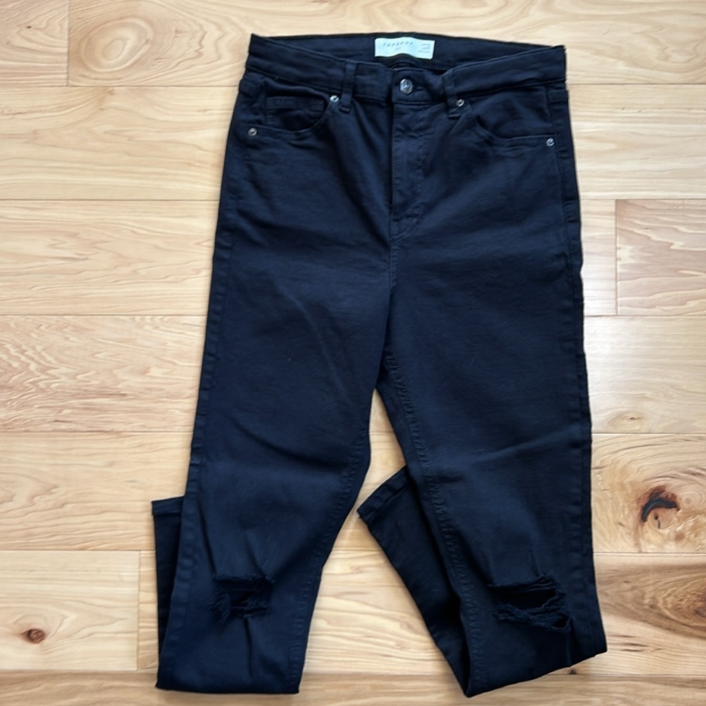TOPSHOP Jamie Black High Waist Stretch Ripped Skinny Jeans | Size 30 - Picture 2 of 8